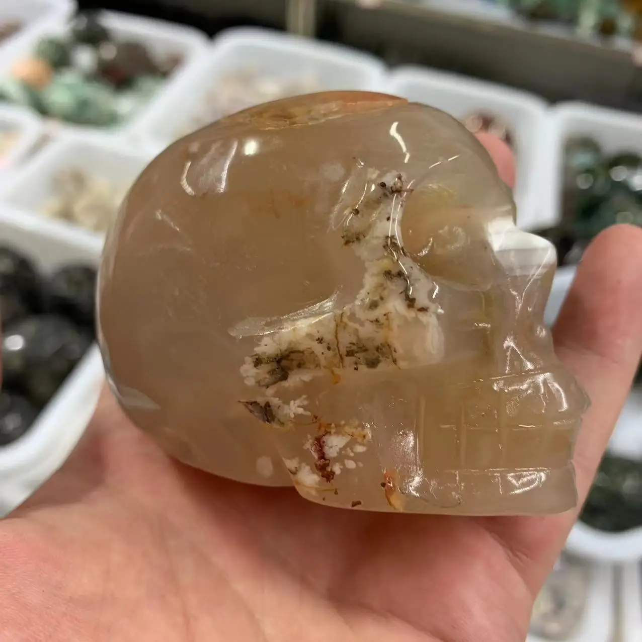 

Beautiful Natural Sakura Agate Stone Bone Bone Spirit Meditation Stone Sorcery Skull Stone Feng Shui Crystal Home Energy