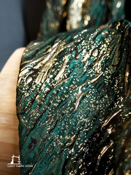 Tissu gaufré à texture jacquard super concave et convexe, veine tridimensionnelle, vert-or, tissu design Hanfu 1