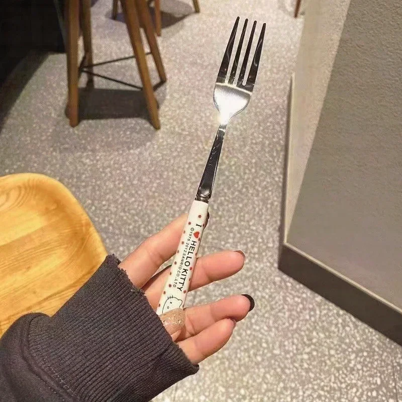 Cartoon Cute Hello Kitty High Appearance Chopsticks Spoon Set stainless steel Student Office Worker Portable Tableware Travel 5