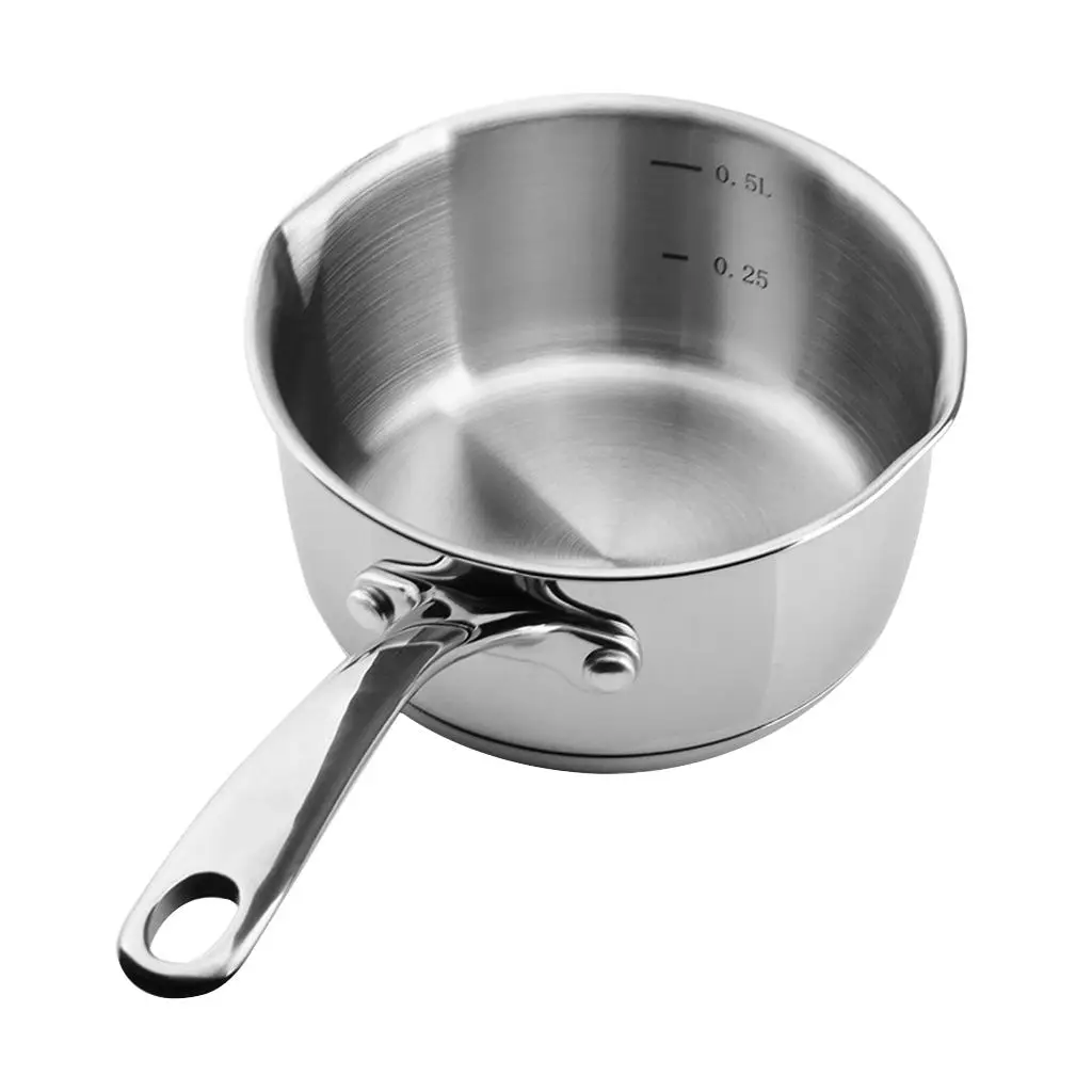 500ml Milk Pan Stainless Steel Saucean Coffee Butter Warmer with Double Spout Gas Cooker Induction Cooker Stovetop
