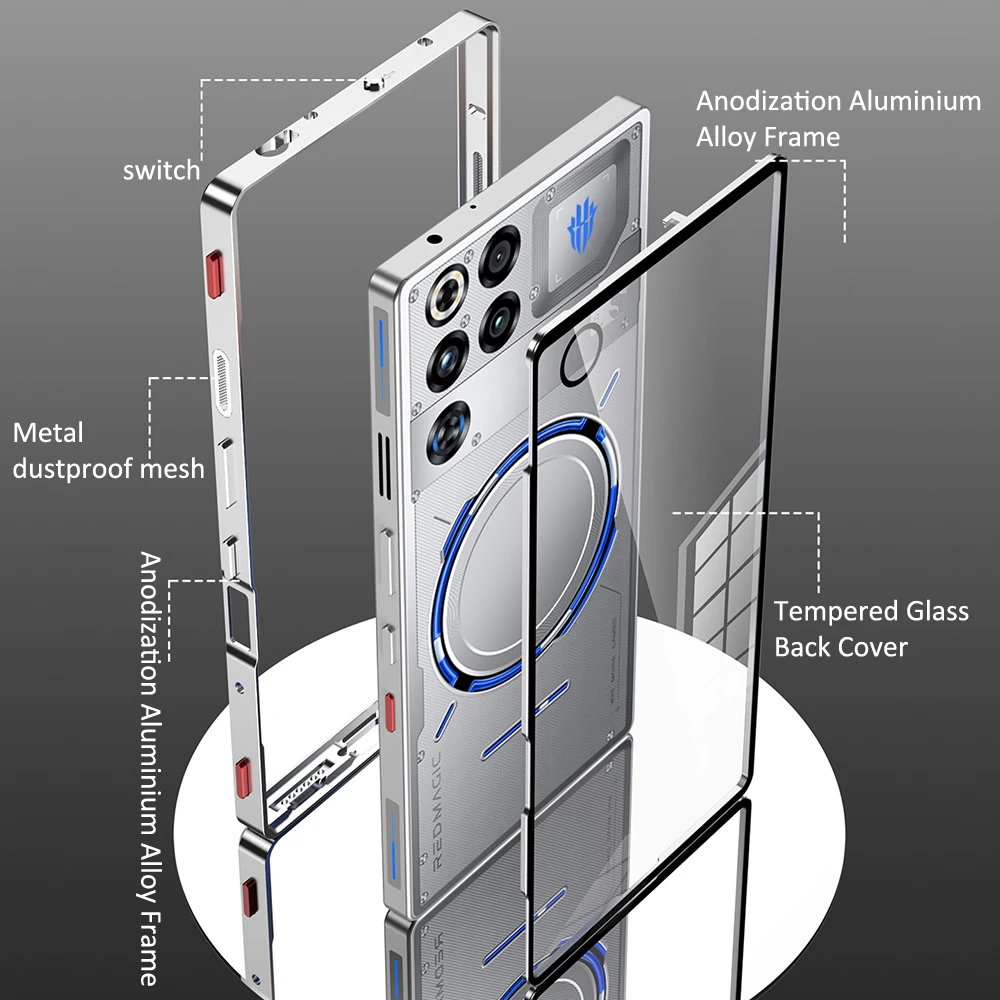 Aluminium Alloy Metal + Tempered Glass Clear Transparent Phone Case