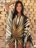 Robe Tunique Chic Rayée Style Kimono Col Bateau Manches Kimono Imprimé Chevron Ceinture à Nouer Robes Élégantes pour Femme Vestido