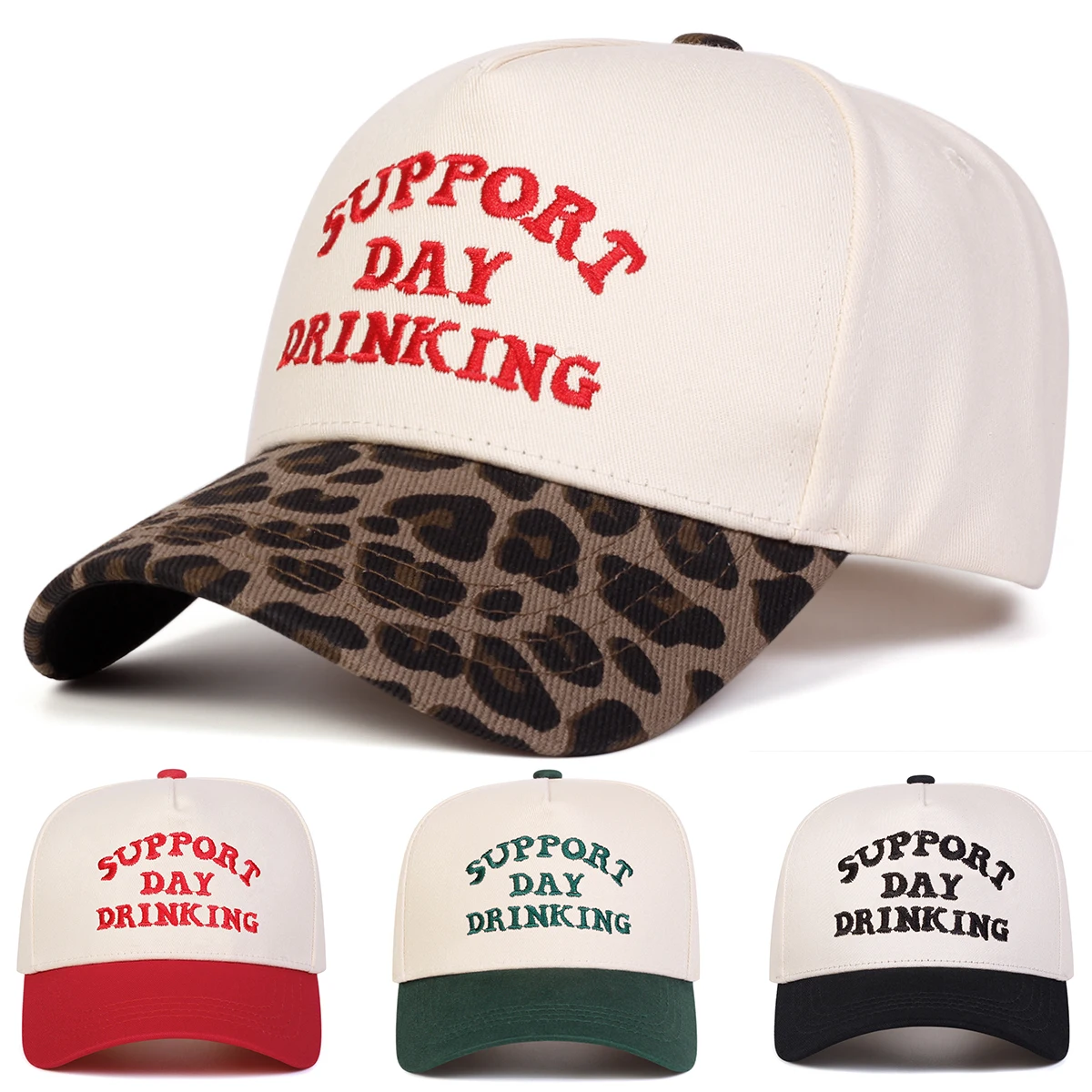 Unisex SUPPORT DAY DRINKING Baseballkappen mit Stickerei, für Frühling und Herbst, für den Außenbereich, verstellbare Freizeithüte, Sonnenschutzhut, Sportkappe – Detail 1