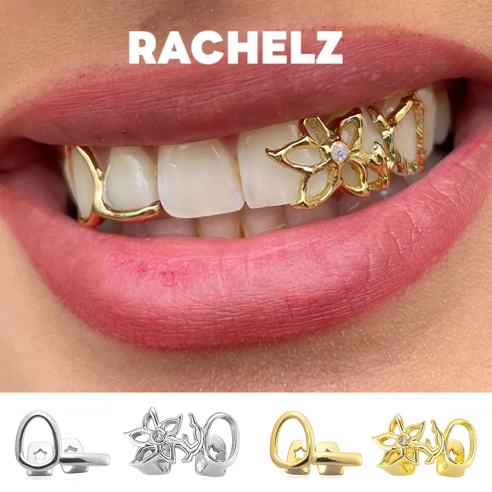 Ayrsjcl Silver Plaqué Hip Hop Dents Écart Grils Punk Dents Casquettes Cosplay Party Party Dent Rappeur Drôle Bijoux Cadeau, Taille unique, Argent