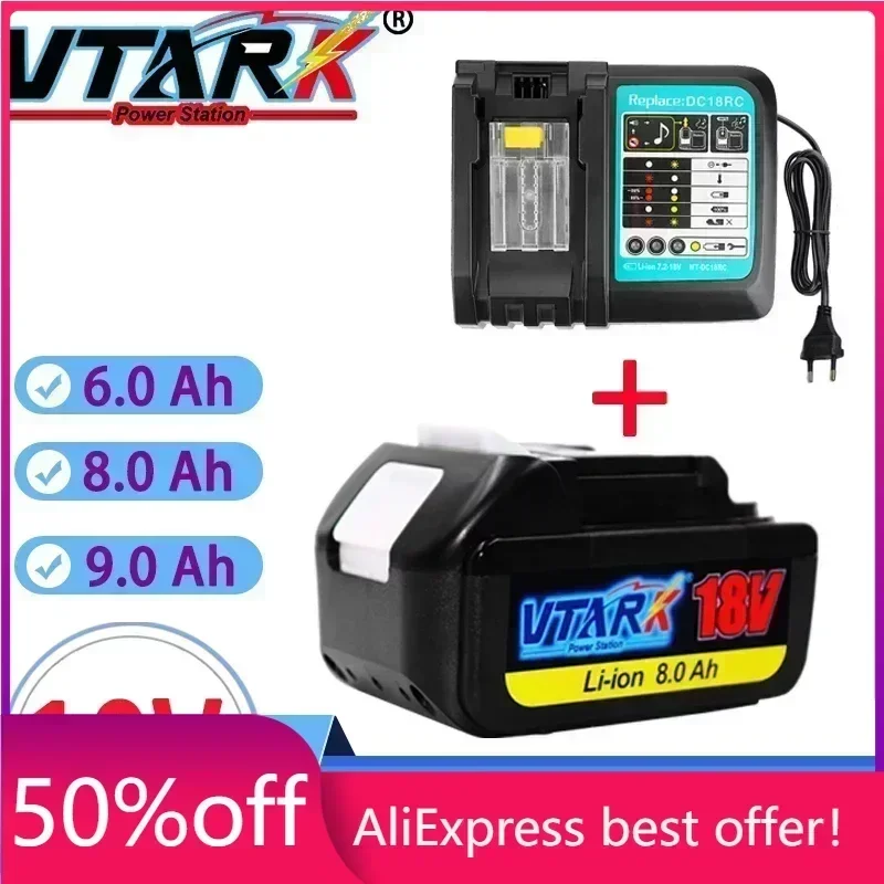 

WIth Charger BL1860 Rechargeable Battery 18 V6.8.9Ah Lithium Ion for Makita 18v Battery 6ah BL1840 BL1850 BL1830 BL1860B LXT400