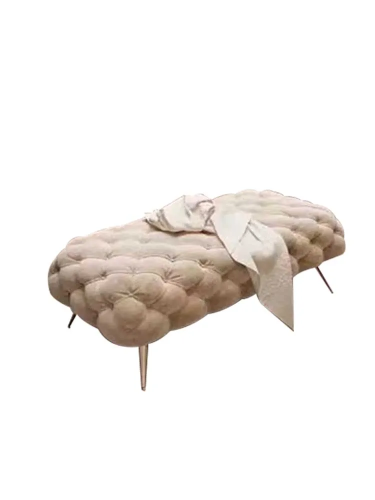 

Nordic Light Luxury Velvet Cloakroom Full Pull Buckle Changing Stool Solid Wood