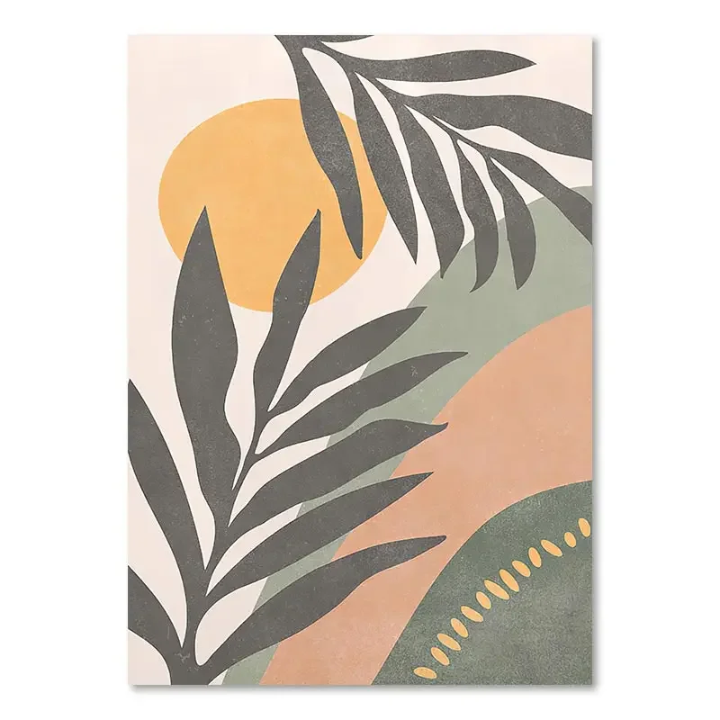 thumbnail image 1 of Cuadro en lienzo con hojas abstractas de estilo bohemio, pósteres de sol y arcoíris de Monstera, arte de pared nórdico para sala de estar, impresiones para decoración del hogar, 1 of 5