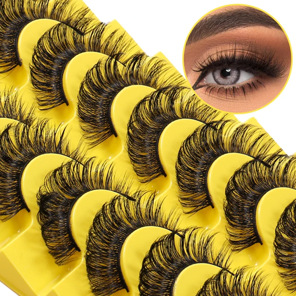 10 Paar Wimpern, russische Volumenstreifen-Wimpern, natürlich, dünn, D, lockig, Nerz, falsche Wimpern, sieht aus wie Verlängerungen