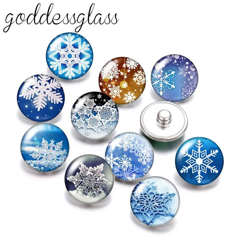 

New Winter Snowflake vanishing Christmas 10pcs mix Round 12mm/18mm snap buttons for 12mm/18mm snap jewelry DIY findings