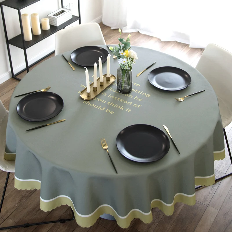 

Solid cotton and linen waterproof, oil proof, and wash free household square table cover cloth, circular round table cloth