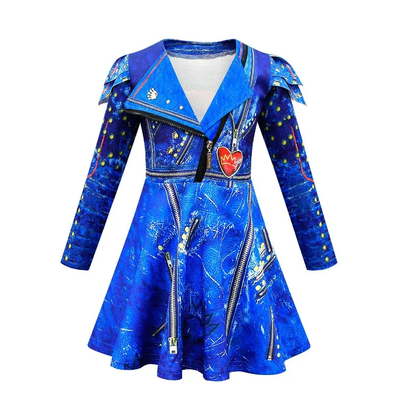 Cosplay Costume Kids Girls Dress Halloween Dress Outfit Blue Audrey Costumes Girl Carnival Costumes Kids Party Evie Descendants Mal Cosplay dress Halloween Party Girls 3-12Y