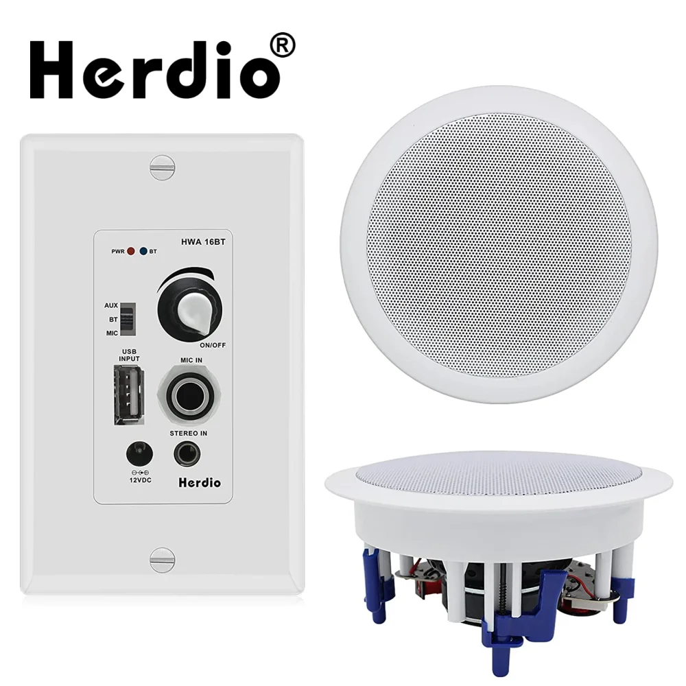 Herdio Altavoces pasivos de 5.25 pulgadas para interiores y exteriores, con  cable, impermeable, con receptor amplificador estéreo Bluetooth