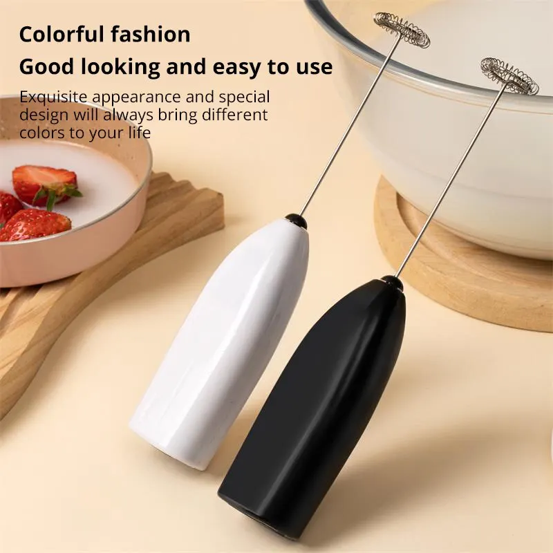 White Electric Egg Beater Milk Frother For Coffee Household Kitchen Mini Stainless Steel Coffee Milk Tea Blender Kitchentool 1Pc