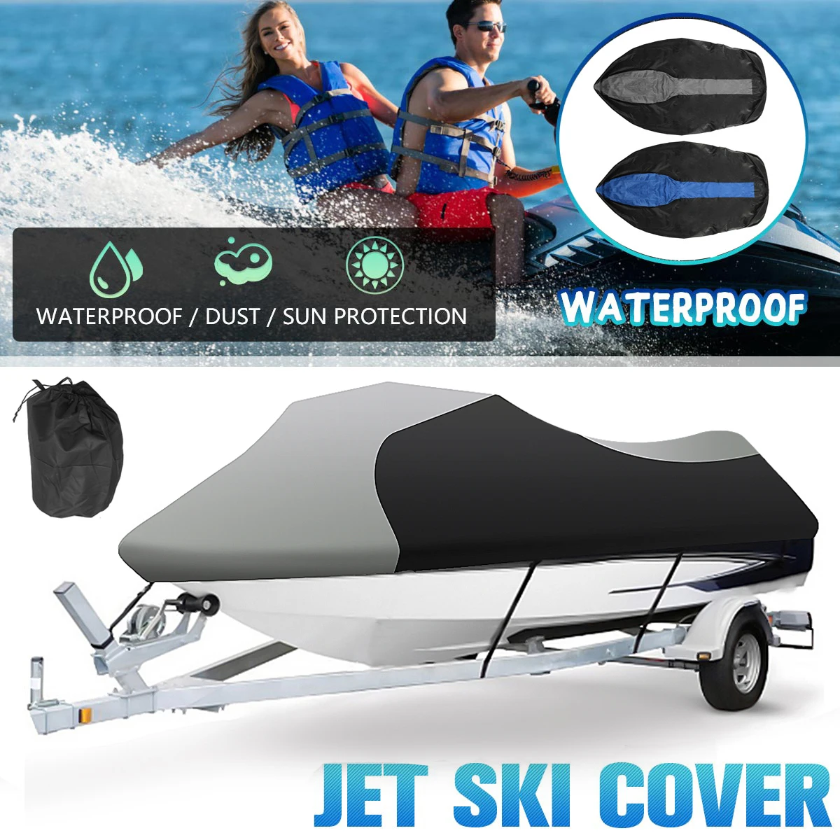 600D Waterproof Trailerable Boat Cover Jet Ski Outboard Motor Hood Cover Engine Protector Oxford Cloth For Seadoo 360cm x 250cm cold weather winter fleece headband neck gaiter tube warmer half face cover scarf hood snowboard bandana headwear men women