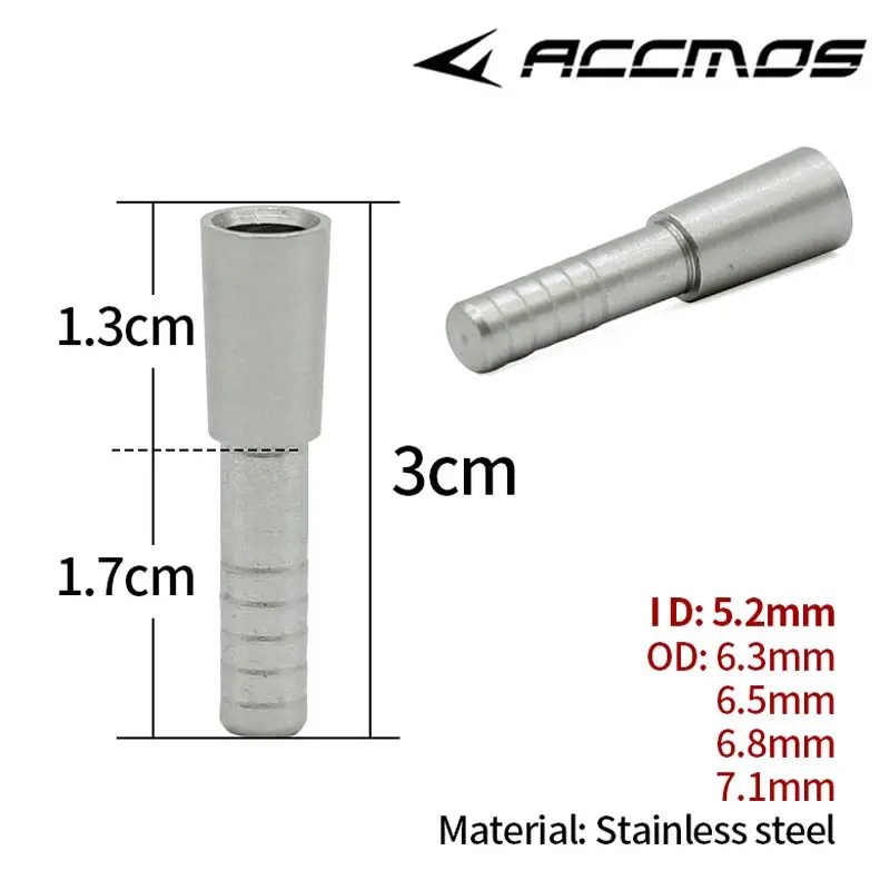

50pcs 50grains Stainless Steel Insert Fit ID 5.2mm OD 6.3/6.5/6.8/7.1mm Carbon Arrows Shaft For Hunting Shooting Accessory