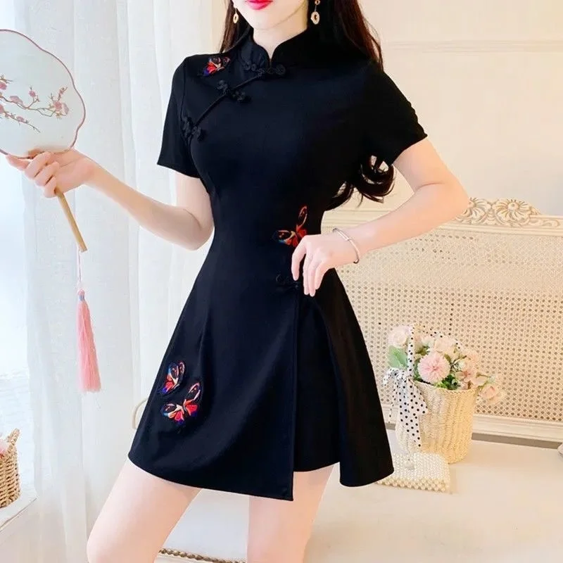 Women's Suit Chinese Style Outfits Matching Crop Top Shorts Two