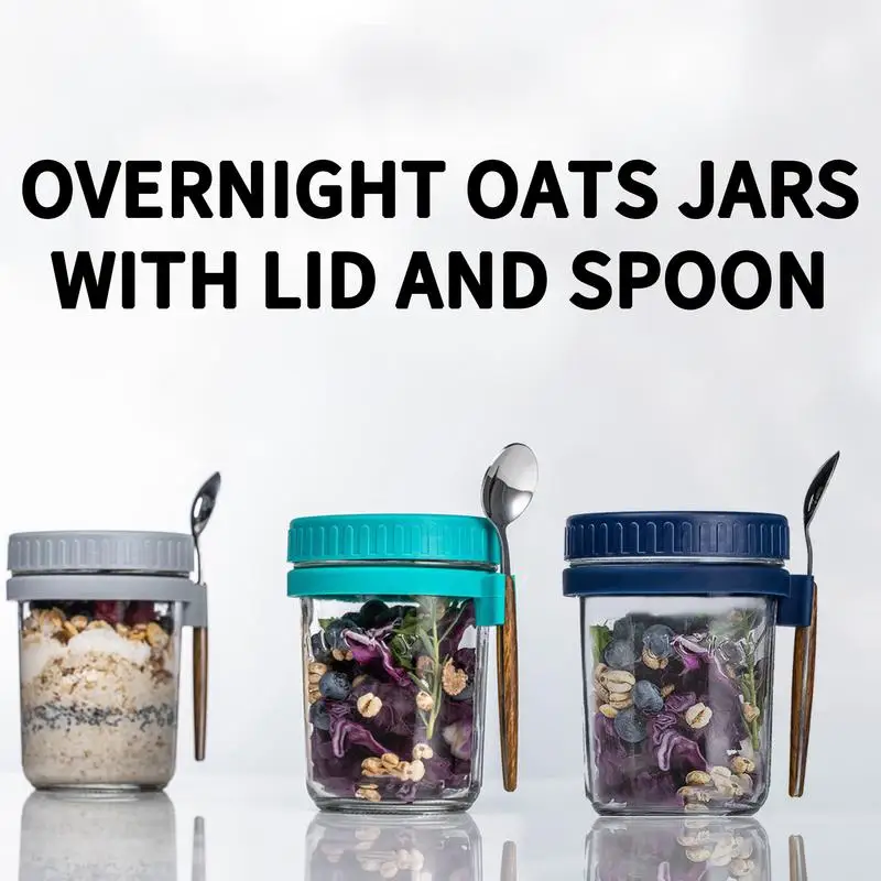 

Overnight Oats Jar With Spoon Set Breakfast Oatmeal Cereal Nut Yogurt Salad Cup Portable Storage Jars Bento Tuppers Lunch Box