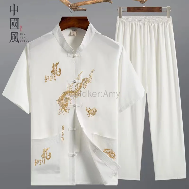 Chinese Traditional Costume Chinese Men Hanfu Top Vintage Dragon Tang Suit Men Hanfu Long Sleeved Coat Tops and Pants