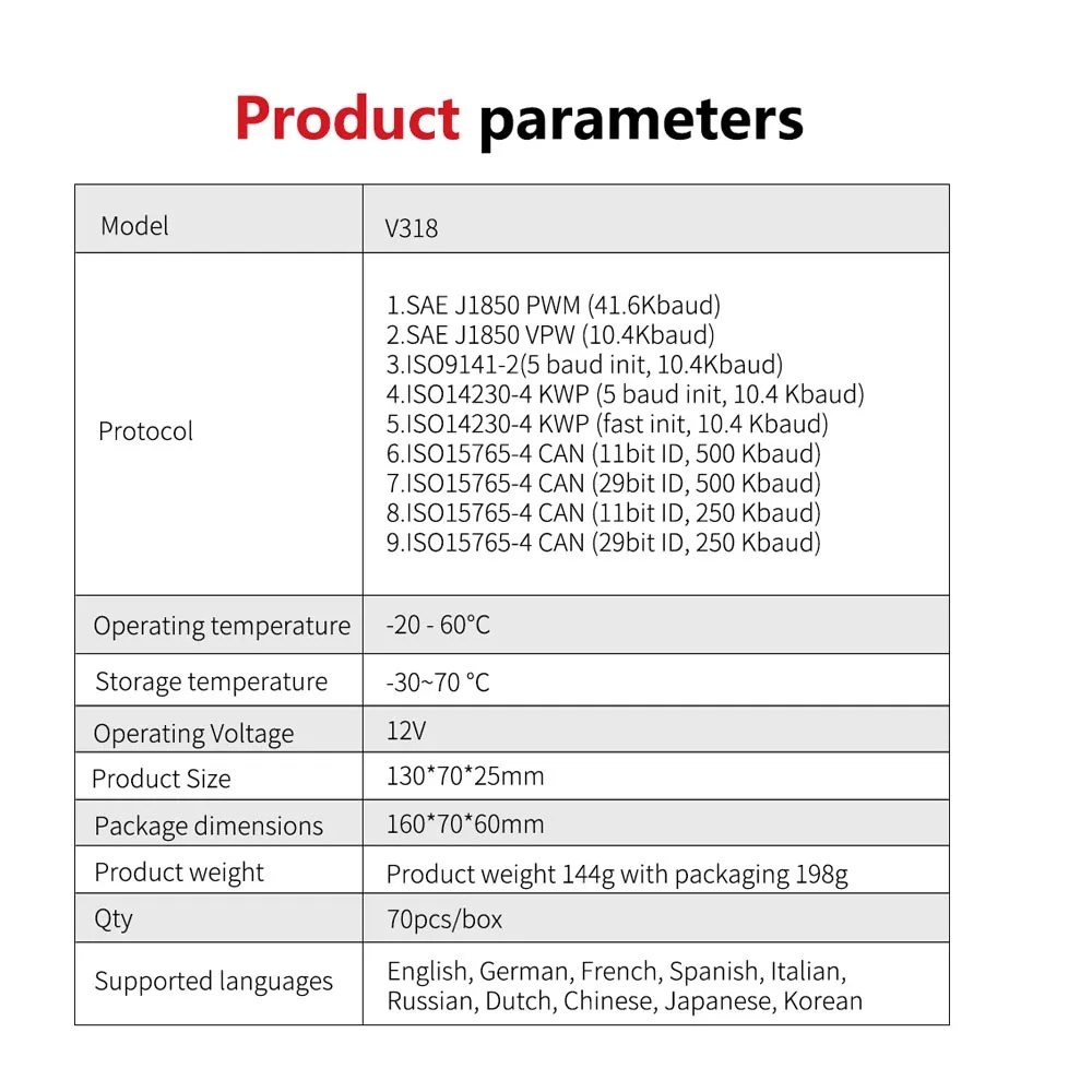 V318 OBD2 Scanner Car Fault Diagnostic Instrument Engine Reading Clear The Engine Malfunction Light Mechanic Tools 10 Languages 5
