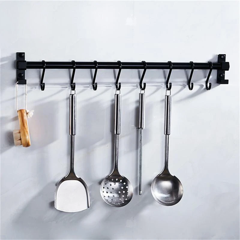 Matt Black Kitchen Hook Rack Pantry Bar Kitchen Shelf American Style Space Aluminum Frame Kitchenware Utensil Tool Storage Rack kitchen storage rack kitchen organizer kitchen organizer rack wall mounted hook rack