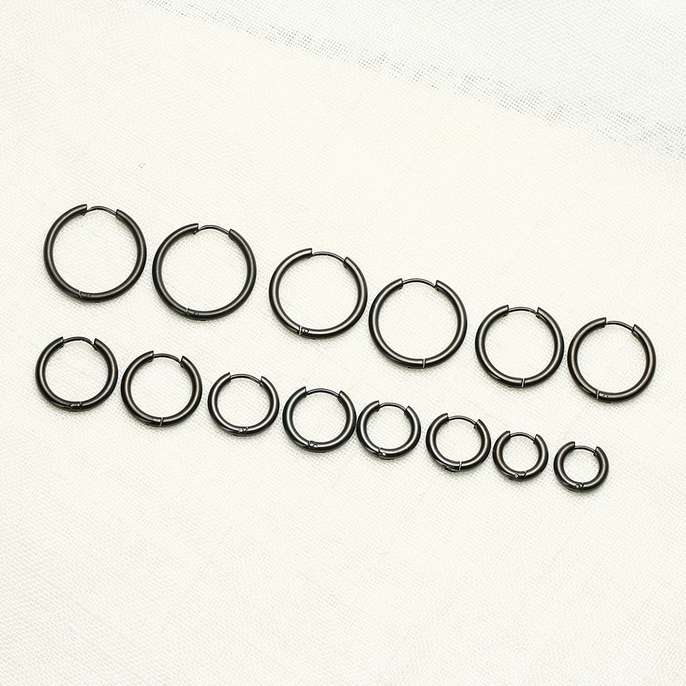 Black Hoop Earrings For Men Stainless Steel 8mm 20mm Small Punk Fashion Various Jewellery Accessories Classic Piercing Jewelry 3