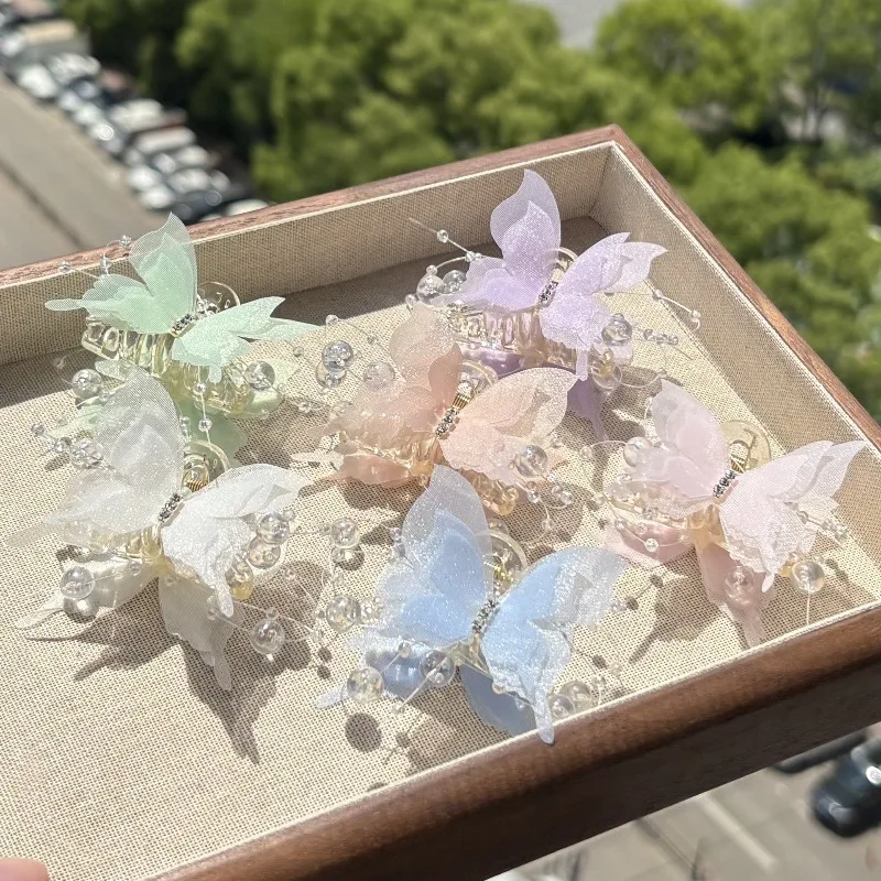 Organza-Schmetterlings-Haarspangen für Frauen, glitzernde Perlen-Haarklammern, Haarschmuck für Abschlussball, Hochzeit, Alltag, Mädchen-Haaraccessoires