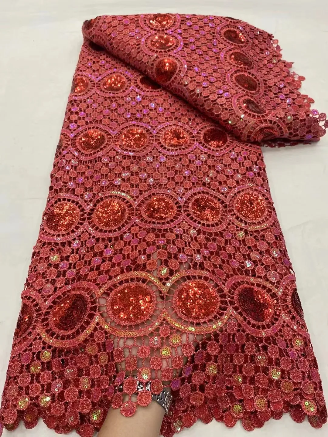 

Latest Nigerian African Milk Silk Cord Lace Fabric 2024 High Quality Guipure Cord Sequins Lace For Wedding Material