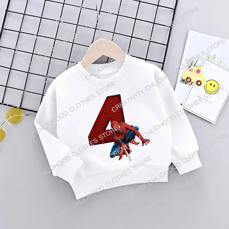 Children Sweater Hooded Sweatshirt Children Hoodie Toddler Sweatshirt Cotton Hoodie Children Sweatshirt Children Top Pullover Hoodie Spiderman Children Sweatshirts Super Hero Birthday Number Marvels Casual Clothes Kawaii Cartoon Pullover Girl Boy Kid Sportswear