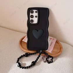 3D Love Heart Wave Soft Phone Case with Bracelet Attachment for Hot 10 (Black)