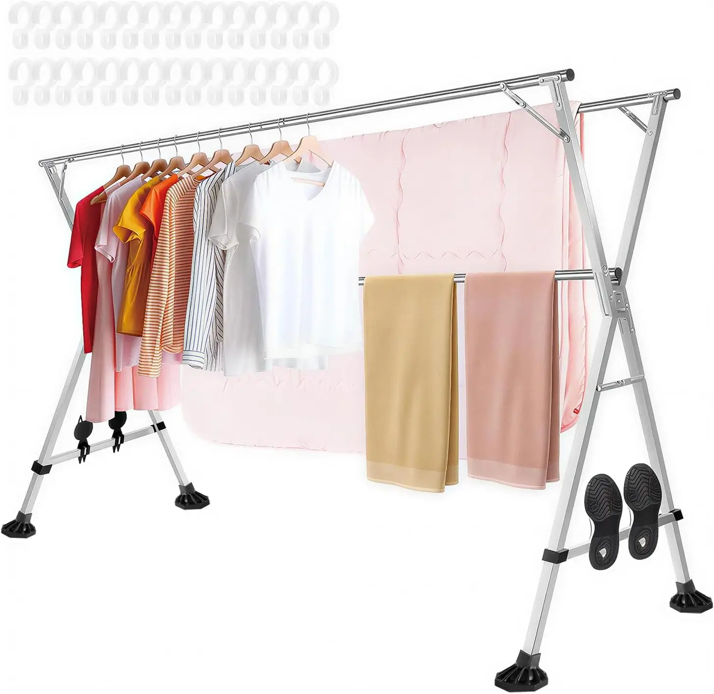 Tendedero Plegable para Ropa de 2 Metros, Tendedero Retráctil Exterior, Soporte de Acero para Secar Ropa