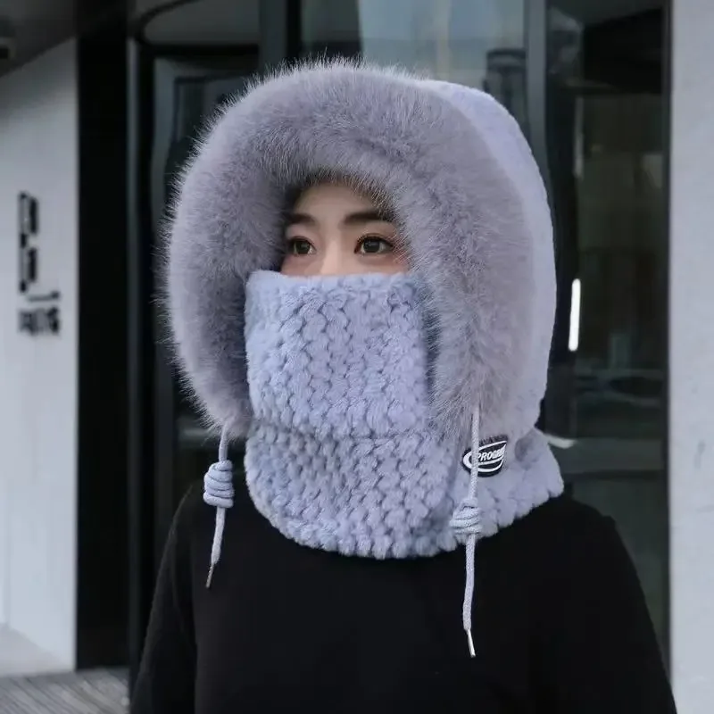 Women Winter Thermal Hood Hat Scarf Mask Set