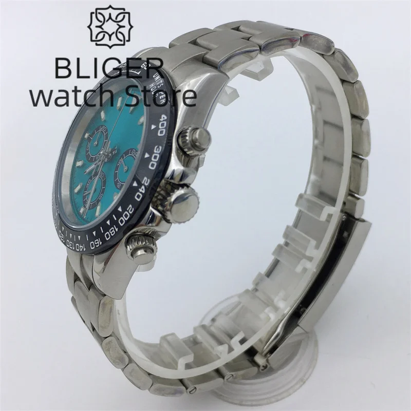 BLIGER Luxury Fashion Quartz Chronograph Business 39mm Sapphire Crystal Men's Watch VK63 Movement Ceramic Bezel Luminous index