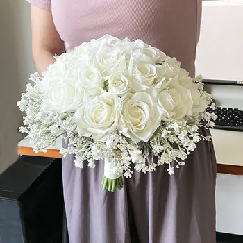 Accessori da sposa Bouquet da sposa Rose bianche Alito del bambino Fiori di seta Bouquet da damigella d'onore artificiale Centrotavola da tavolo Decor