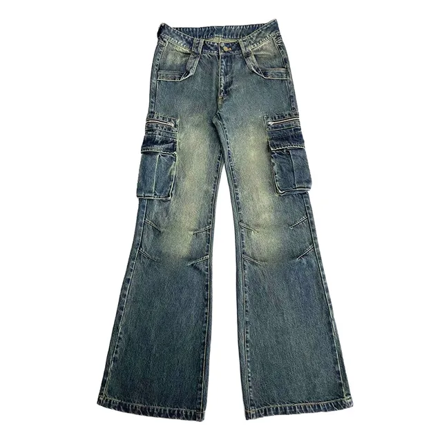 Jean Cargo Baggy bleu pour femmes, Harajuku Y2k des années 90, pantalon en Denim taille haute, surdimensionné des années 2000, vêtements Vintage 4