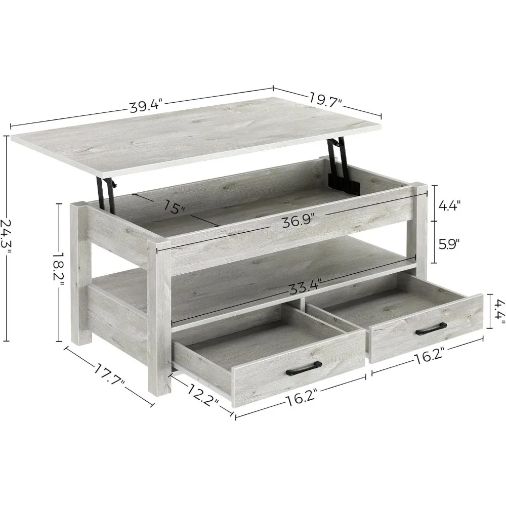 Coffee Table, Lift Top Coffee Table with Drawers and Hidden Compartment, Living Room Table with Wooden Lift Tabletop 3