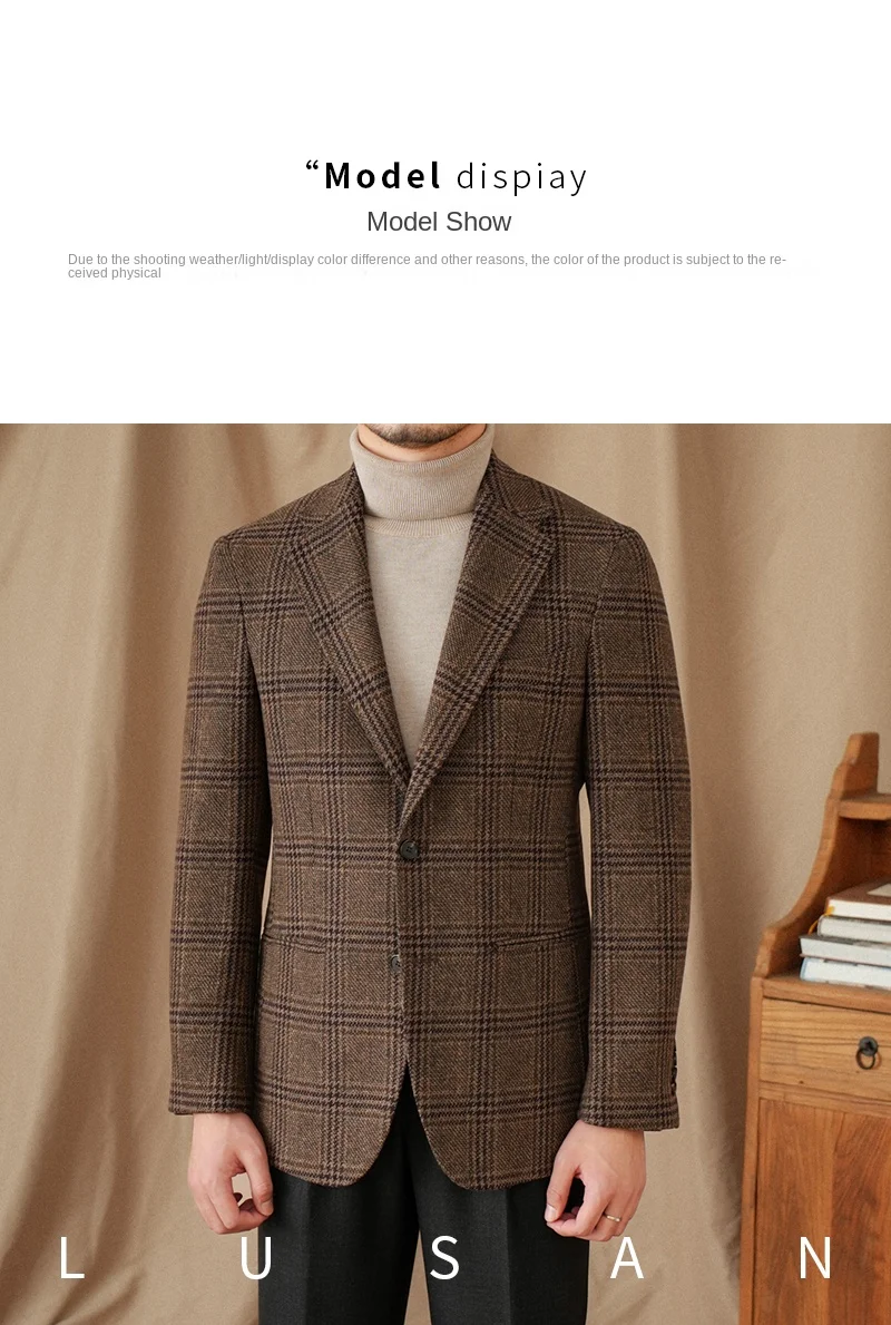 Mr. Lu San 50 % Wolle Prince Ge Coffee Retro-Anzug Herbst/Winter Italienischer Gentry Warm High-Setting-Anzug Herren – Detail 15