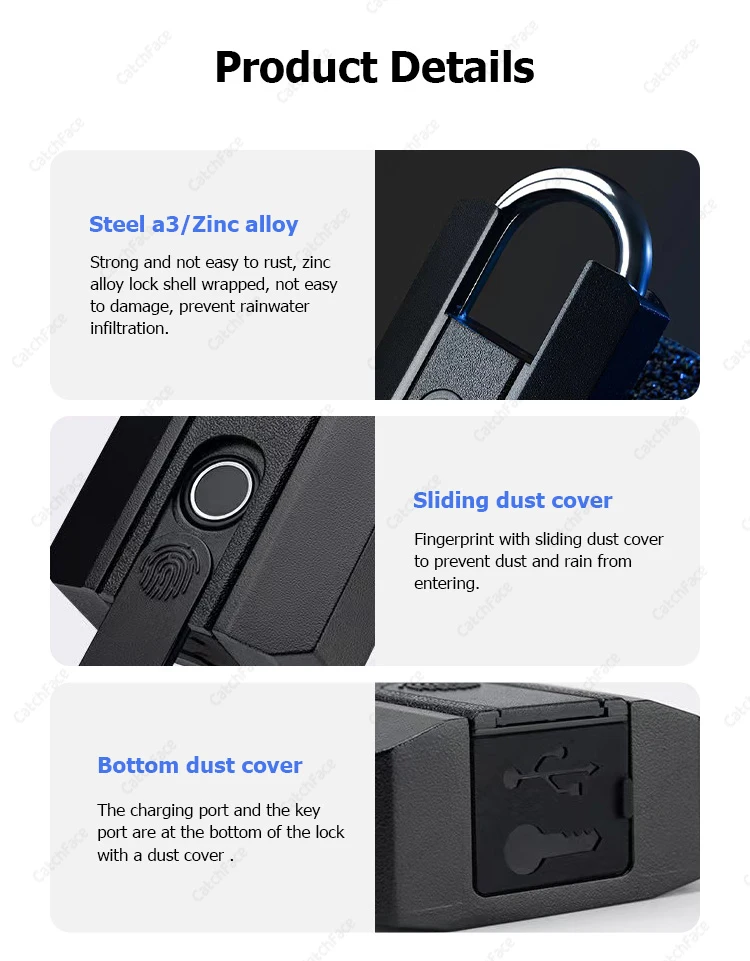 4 Ways Unlock TTlock App Waterproof Fingerprint Key 13.56khz RFID Card USB Rech