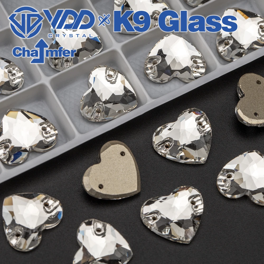 VDD Heart High Quality K9 Glass Sew On Rhinestones Sewing