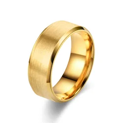 Elegant Brushed Rose Gold Stainless Steel Ring - Unisex Wedding Band and Engagement Jewelry Gift - 8 (Gold Color)