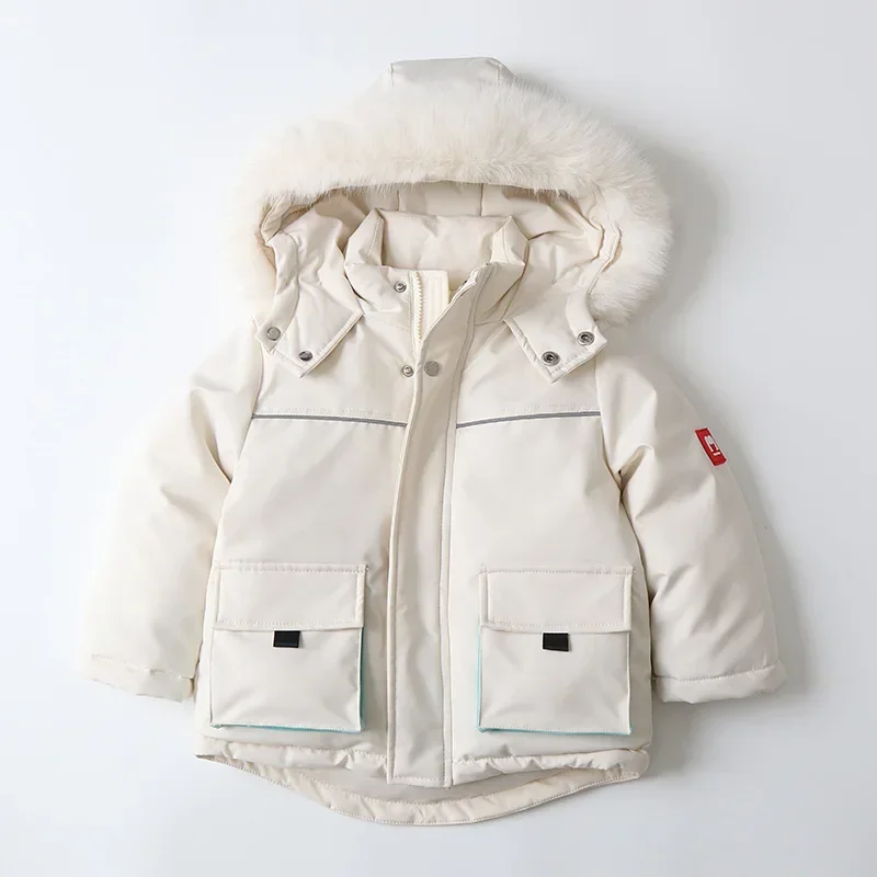 Winter Kids Ski Clothes Set Nylon Fur Lining Hooded Coat