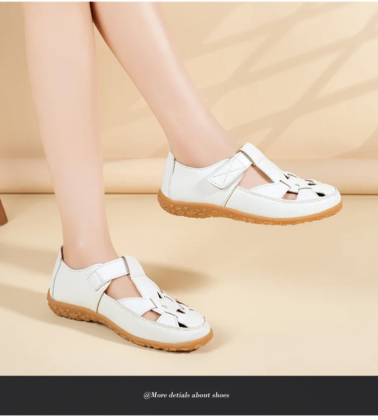 Neue geflochtene Riemchensandalen für Damen, atmungsaktive Loafer-Schuhe mit Aussparungen, lässige flache Lederschuhe für Damen – Detail 17