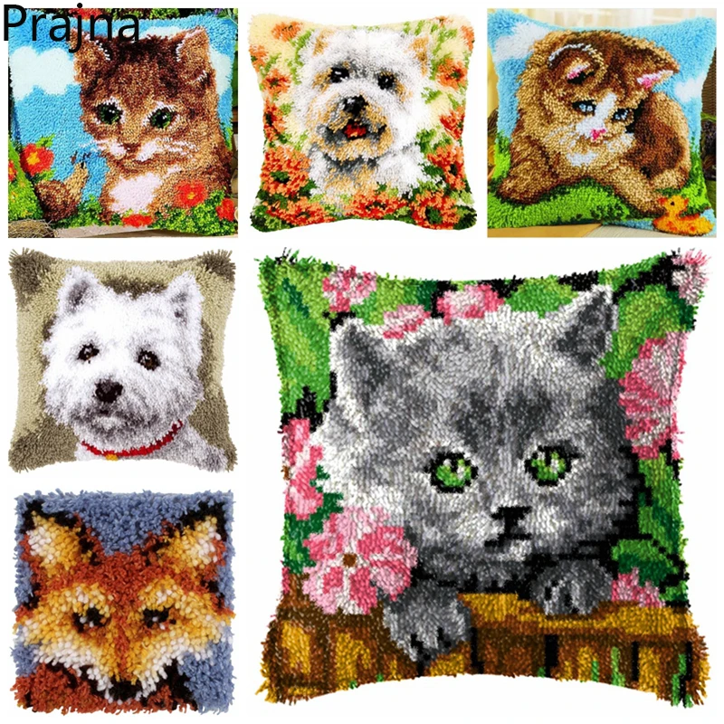 Cat Embroidery Pillow Coarse Wool Hand Knitted Cross Stitch Latch Hook Kit Carpet Embroidery Material kussen borduren kruissteek