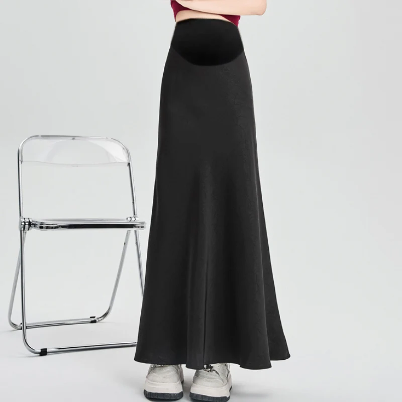 Summer French Style Pregnant Woman Retro Belly Skirts Acetate Satin Maternity Mermaid Skirt with Slit Pregnancy Fishtail Skirts