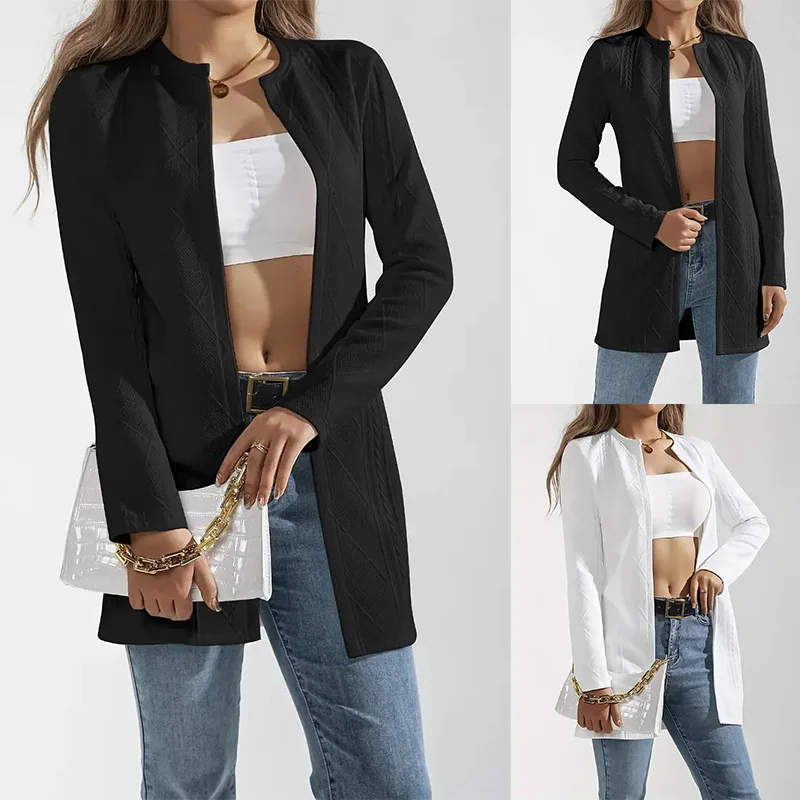 Women Geometrical Long Sleeve Cardigan Blazer Coat