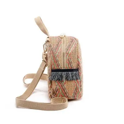 New Women Straw Backpack Rucksack Geometric Tassel Travel Bag Korean Version Girls Student Bags Casual Zipper Softback Backpack 4