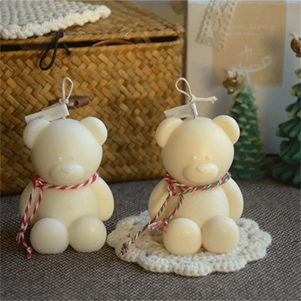 Silicone Candle Mold Bear DIY Sitting Position Toy Bear Aromatherapy Gypsum Ornaments By Hand Baking Plaster Mold Home Decor