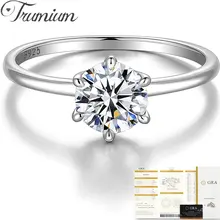 여성용 트루뮴 모이사나이트 다이아몬드 반지, 약혼 웨딩 밴드, 파인 주얼리, 0.5 1 Ct, D 컬러, s925 실버