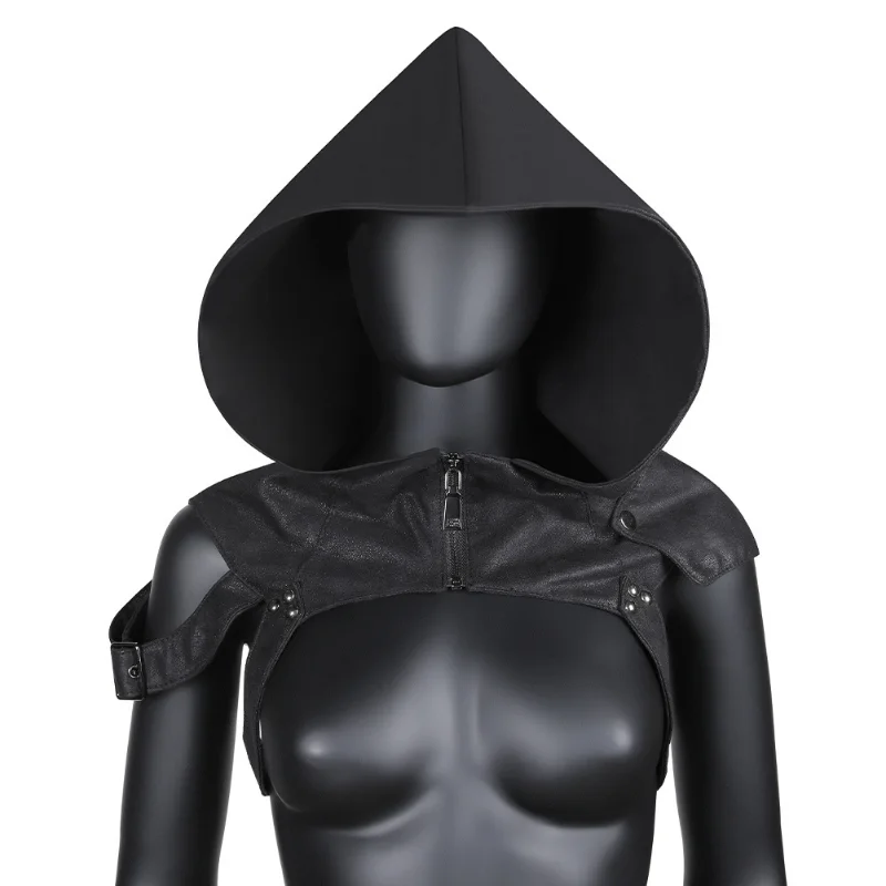 Gothic Punk Hood Cowl Halloween Assassin Costume Accessory Carnival Cosplay Horror Cotton Hat Mask Men Women Black Retro