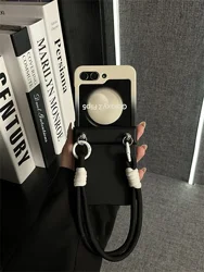 Korean Inspired Gradient Black and White Phone Case with Hand Strap for Z Flip 8 (C)