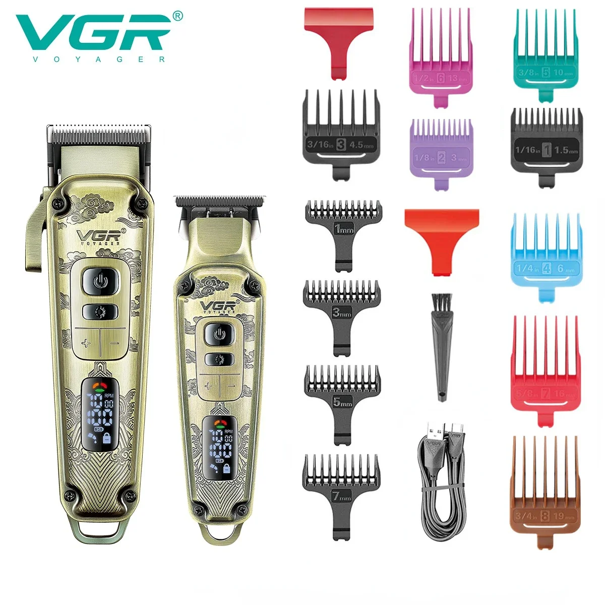 VGR Hair Trimmer Cordless Professional Barber Hair Cutting Machine Electric Hair Clipper Digital Display Trimmer for Men V-901
